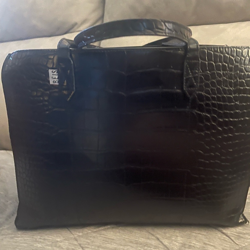 Beis croc Black Croc-Embossed Leather Brief Bag - Brand: